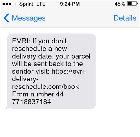evri reschedule delivery text message